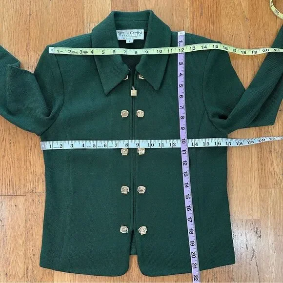 St. John Collection Green Zip Santana Knit Jacket Size 2 - Picture 13 of 15
